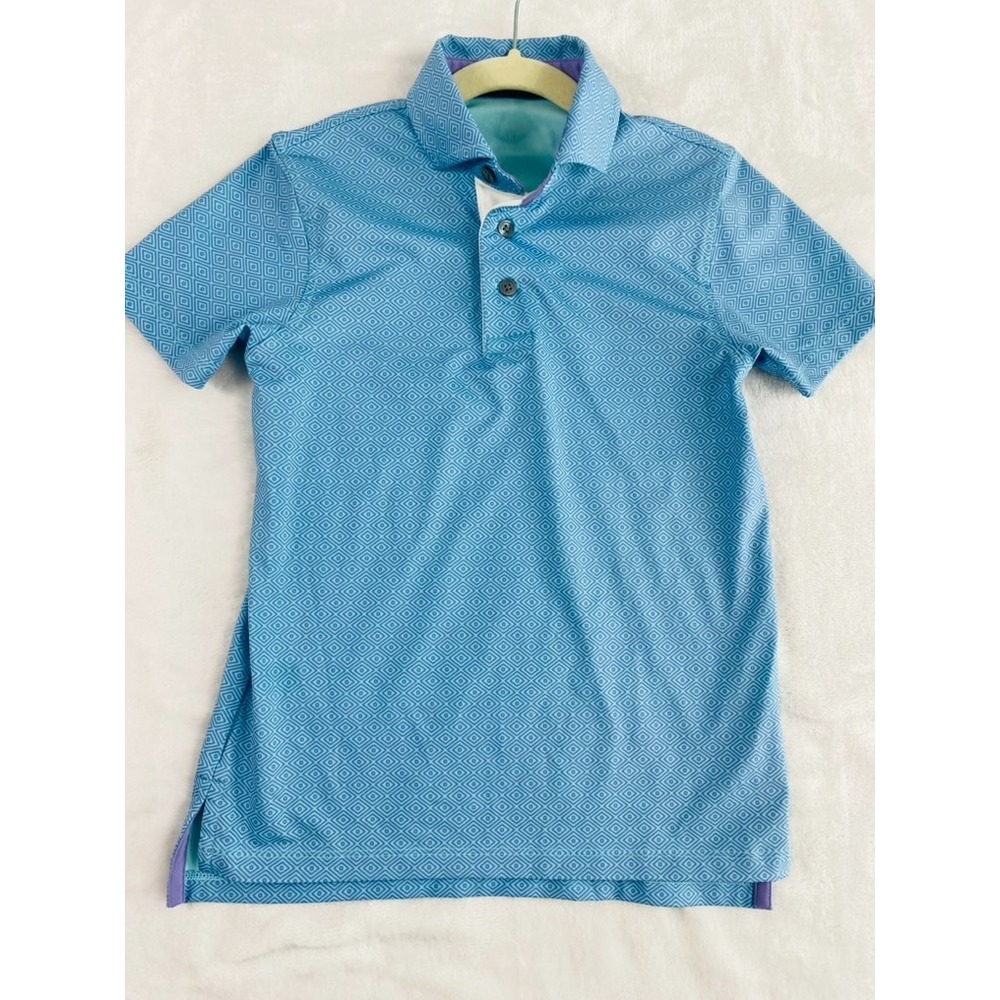 Greyson Golf Polo Top Kids Sz M (6-7Y) Blue Pattern Short Sleeve